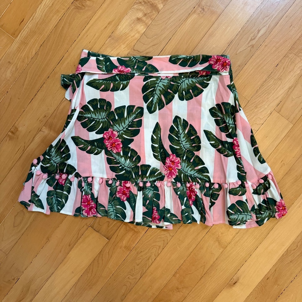 NWT Lovers & Friends Tropical Pink Stripe Palm Wrap Mini Alicia Skirt XS Retro - Picture 7 of 7